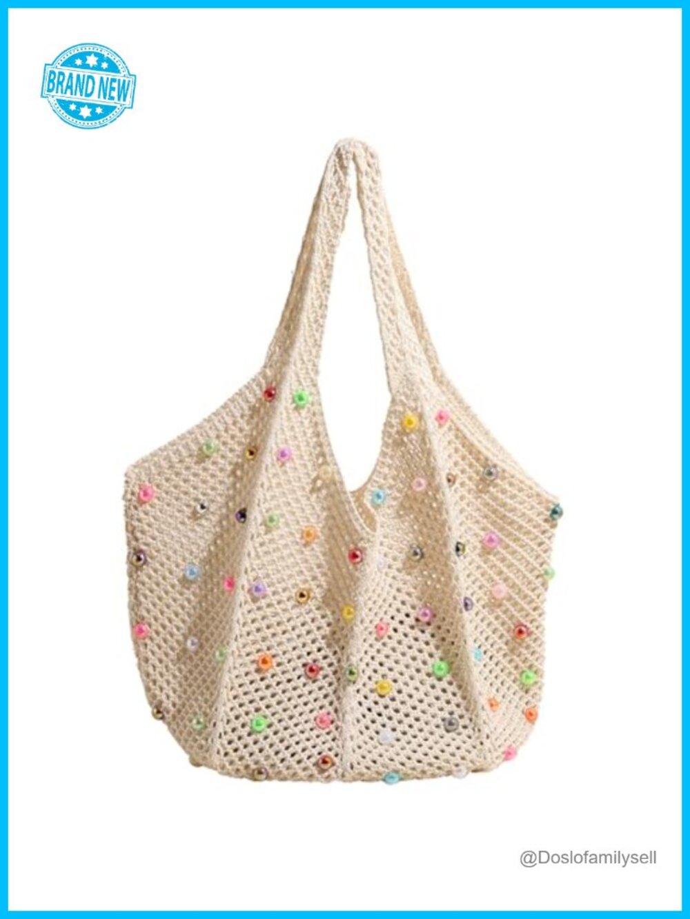 Crochet Beach Tote Bag with Colored Beads Shoulder Bag